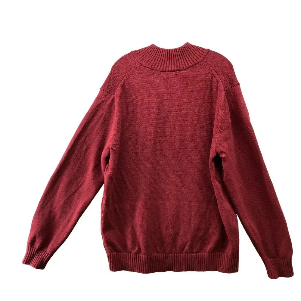 L.L. Bean 1/4 Zip Sweater Mens XL Wine‎ Red Cotton Thick Winter Pullover Knit
